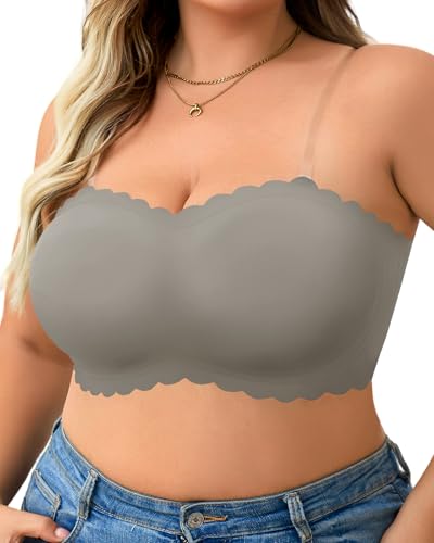 Image of Strapless Wireless Bra for Women Scalloped Full Coverage Bandeau Comfortable Everyday Non-Wired Bra for Large Busts