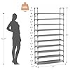VTRIN 10 Tiers Shoe Rack Tall Large Capacity Wide Shoe Organizer Sturdy Shoe Shelf for Entryway with Two Hooks Metal Shoe Storage for Closet, Bedroom, Grey #2