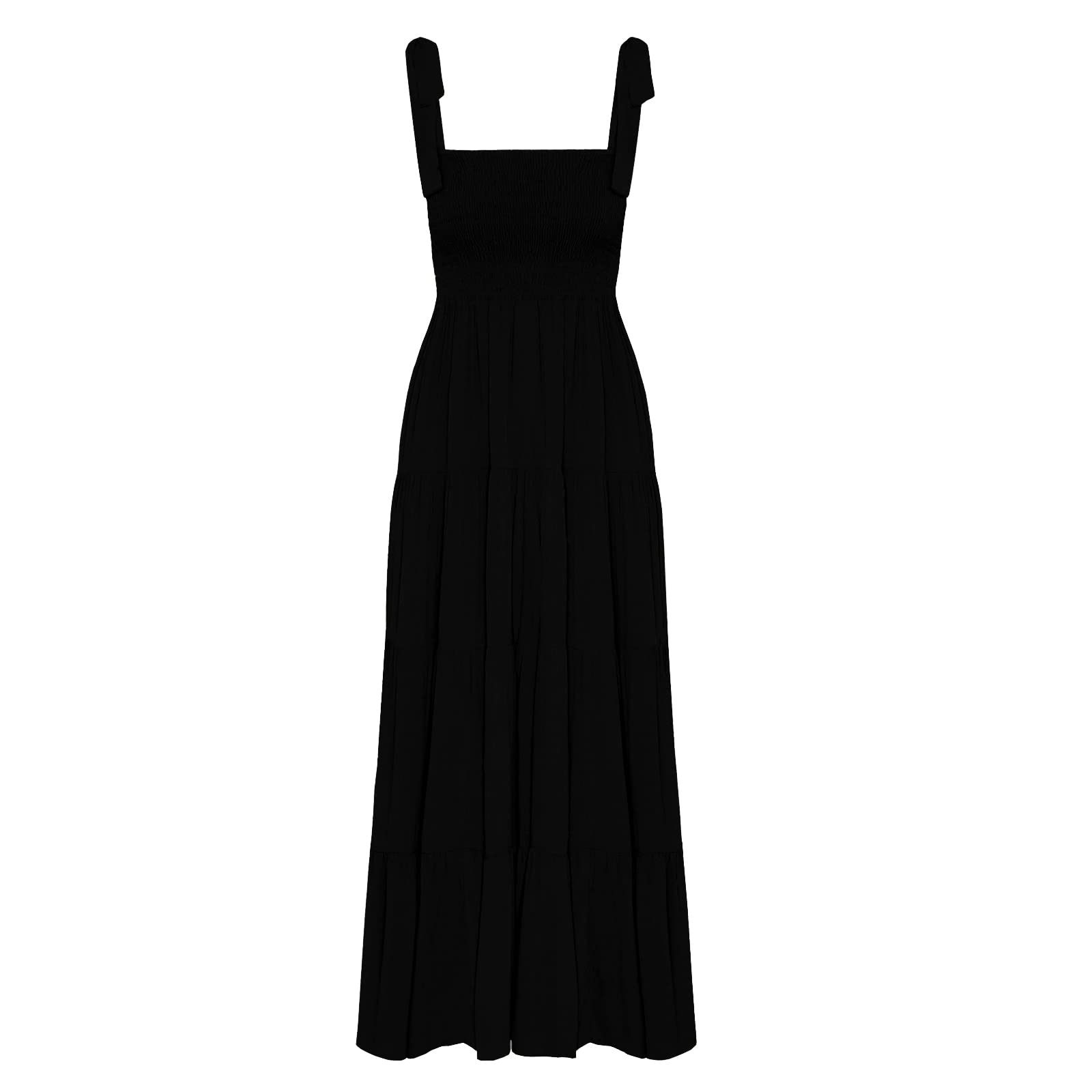 kinstell Women's Summer Boho Spaghetti Strap Square Neck Ruffle Casual Flowy Long Dress Beach Swing Party Maxi Dress