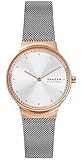 Skagen Damen-Freja-Zweizeiger, 34 mm Gehäusegröße, Mindestens 50 % recycelte Edelstahluhr, Edelstahl-Mesh-Armband