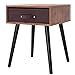 IWELL Mid-Century Nightstand, Wooden End Table with Drawer, Side Table for Small Spaces & Bedroom, Solid Wood Legs Decent Furniture, Rustic Brown BZX005F