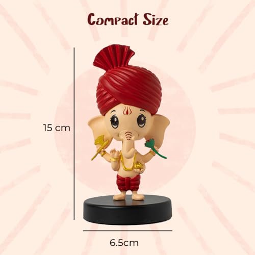 Image of Lord Bal Ganesh Idol for Car Dashboard Bobblehead, Home Decor Items for Living Room, Office Desk, Ganpati Murti for Gifting, Statue for Good Luck, Superhero Action Figure, Little Axe and Flower