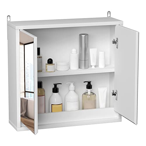HOMCOM Bathroom Mirror Cabinet Wall Mounted Storage Shelf Bathroom Cupboard Double Door, White - Cosy Home Interiors HOMCOM Bathroom Mirror Cabinet Wall Mounted Storage Shelf Bathroom Cupboard Double Door, White - Image 5