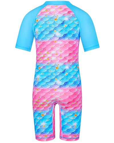 Image of TFJH E Short Sleeve Girls Swimsuits UV 50+ One Pieces Bathing Suits Zipper 2-14Y