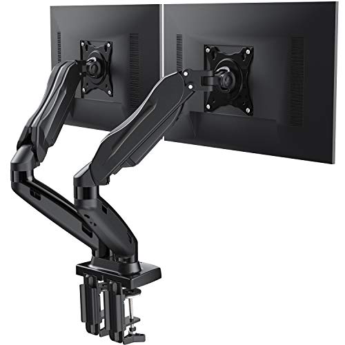 HUANUO モニターアーム 2画面 デュアル ディスプレイアーム ガススプリング式 17～27インチ対応 耐荷重2-6.5kg グロメット式＆クランプ式 VESA100*100 (ブラック)