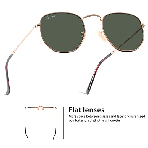 Image of Hexagon Style Flat Glass Lenses Metal Frame Sunglasses UV400 Protection For Men Women