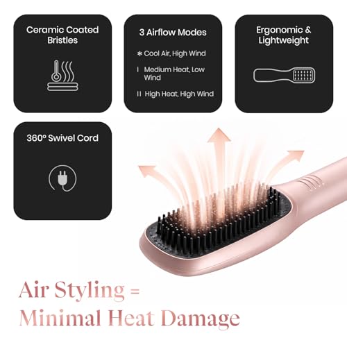 Image of Urban Yog MakeMeeBold Air Straightening Dryer for Women | Hair Straightener for Woman | Hot Air Brush for Hair | 1200W Ceramic Coated Bristles | Dries, Straightens & Detangles Hair | 3 Airflow Modes