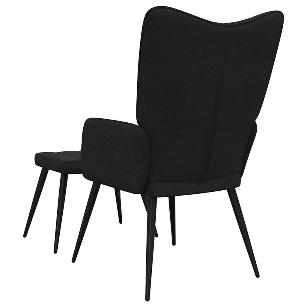 Sillón de relax de tela negra con taburete, diseño moderno para salón, dormitorio y oficina, cómodo sillón de lectura con marco de acero y patas de madera, asiento cómodo para adultos