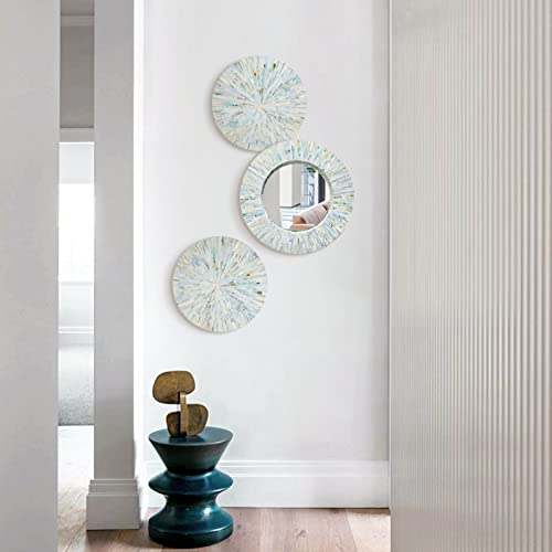 Natural Mother Of Pearl Mirror Wall Decor For Living Room, 3Pcs Handmade Coastal Wall Plates Art Bedroom Bathroom Decoration, Ocean Beach Wall Hanging Sculptures Decor For Home Office Holiday Hotel #TOP6