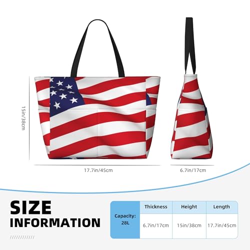 Waving USA Flag Large Beach Tote Bags for Womens Mens Sandproof Swim Pool Bag with Zipper for Travel Vacation3