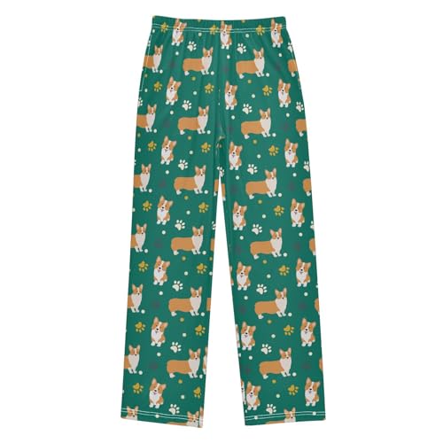 Welsh Corgi Dog Footprint Boys Long Pants Soft Trousers Elastic Waist Kids Lounge Bottoms with Pockets S-XL
