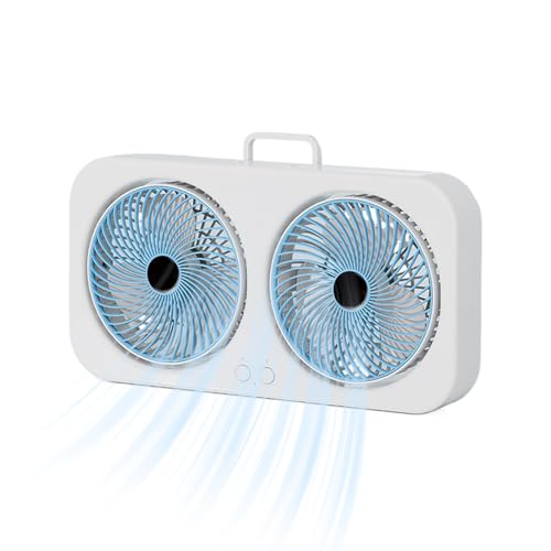Generico Ventilatore da Tavolo - Raffreddatore ad Aria con Doppia Testa - Ventilatore USB Ricaricabile Appendibile Silenzioso per Campeggio Viaggio Spiaggia Palestra