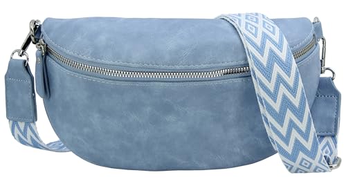 Jennifer Jones - Damen Bauchtasche mit modernem breitem Gurt - Gürteltasche, Crossbody Bag, Handtasche, Hüfttasche, Umhängetasche (Blau)