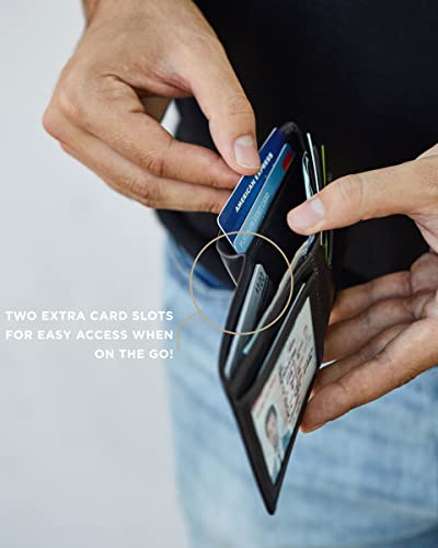 Image of SERMAN BRANDS Mens Slim Bifold Wallet RFID Blocking Minimalist Front Pocket Wallets for Men - Thin & Stylish, Modern Black Elite, Slim