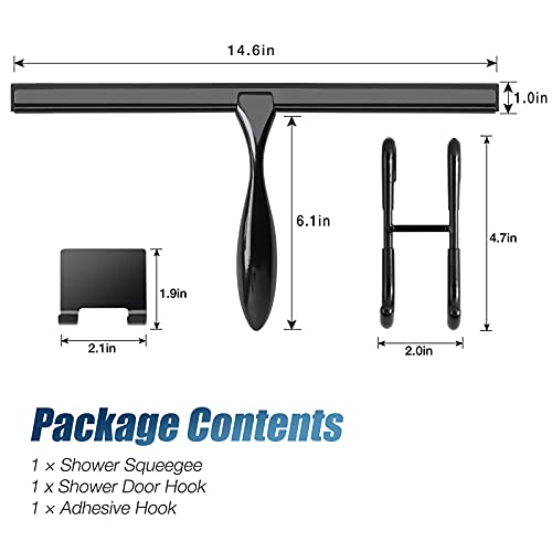 Image of Simtive 14-Inch Shower Squeegee Set, Includes Shower Door Hook and Adhesive Hook, Squeegee for Shower Doors, Mirror and Window, Black