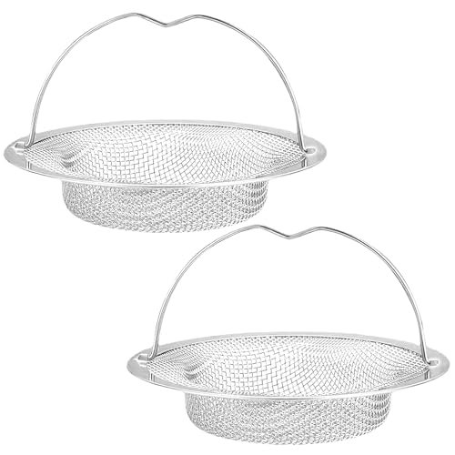 2 filtri di scarico per lavello da cucina, in acciaio inox con manico, filtro per lavello a maglia fine, scolapasta da cucina, scolapasta per lavandino da intasamento e per filtrare i residui
