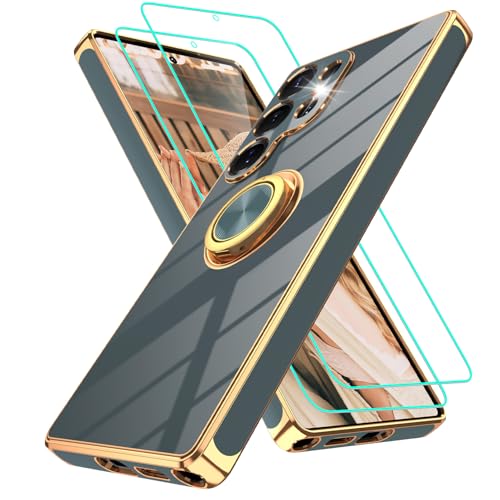 Coque Samsung S25 Ultra grise au design élégant avec finitions dorées