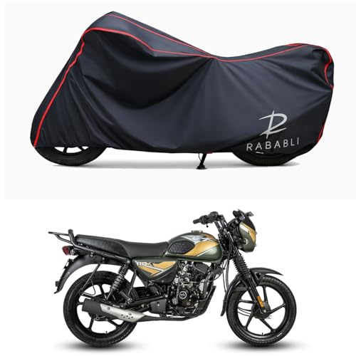 Image of Waterproof Bike Body Cover Compatible for | Bajaj CT 110 X BS6 | Taffeta Fabric, Red Piping Design, Bottom Elastic Fit | Dustproof, Sun UV & Rain Protection for All Bikes