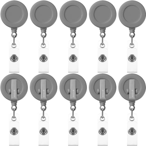 Porte-badge rétractable gris avec pince crocodile pour bureau et cartes d'accès Lot de 50 Zonon