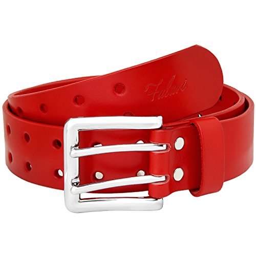 Falari Men's Full Grain Leather Double Prong Belt Double Hole Belt