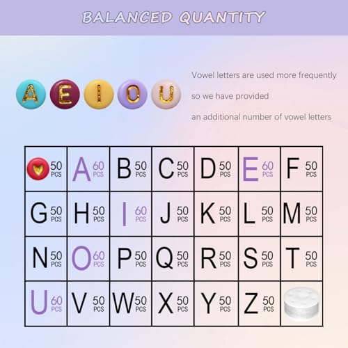 Image of Amaney 1400pcs Letter Beads 4x7mm Gold on Colors Round Acrylic Alphabet A-Z Heart Beads and Crystal Line for Jewelry Making Bracelets Necklaces Key Chains
