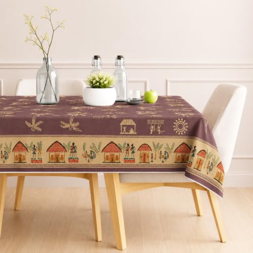 Image of STITCHNEST Cotton Slub Table Cover for 6 Seater Dining Table|54 x 78 Inches, Digitally Printed|Durable, Washable & Fade-Resistant Fabric