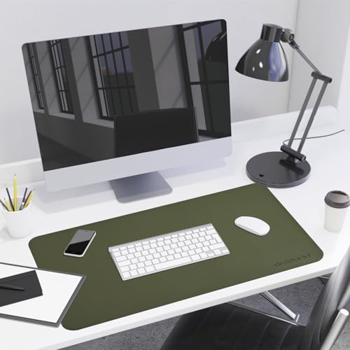 Image of AROPANA Anti-Slip Extended Mouse Pad | PU Vegan Leather Desk Mat | Large Computer Desk Protector Pad with Suede Base for Keyboard, Laptop, Office & Home (90x45CM, Deep Green)