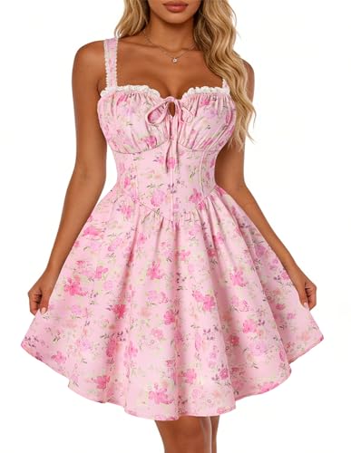 Scarlet Darkness Floral Corset Dress Sundresses for Women 2026 Summer Mini Graduation Dress Pink Yellow Floral 2XL — view 2