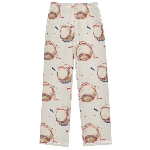 Boy's Pants Red Baseball Jogger Pants Elastic Waist Long Bottoms Trousers with Pockets 6-14 Years