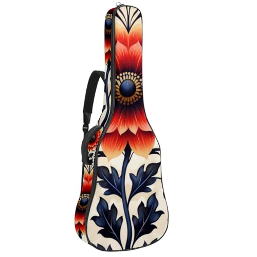 Housse guitare folk à fleurs rouges idéale pour cours et répétitions