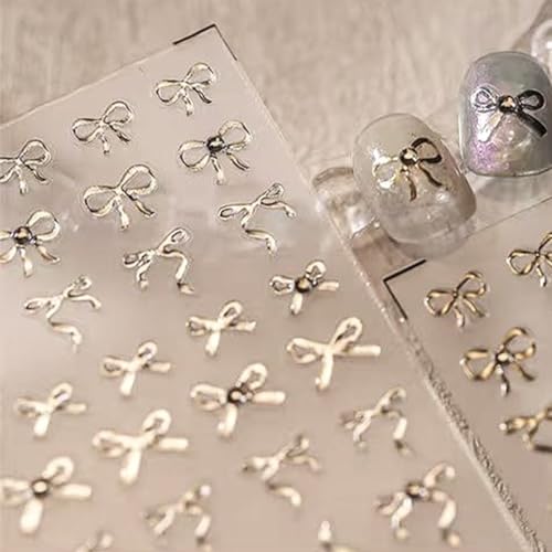 Image of 5D Embossed Nail Stickers for Nail Art Bow Nail Art Stickers Silver Nail Decals Self Adhesive Nail Decals Rhinestone Nail Art Design Manicure Supplies Charm for Women Christmas Nail Art Decorations