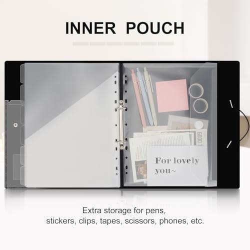 Uquelic Dokumentenmappe A4 zum Abheften, Schmaler Ringordner A4 mit 6 transparenten Einschubtaschen und 1 Dokumententasche mit Klettverschluss, Ordner Organizer für Schule, Büro und Homeoffice