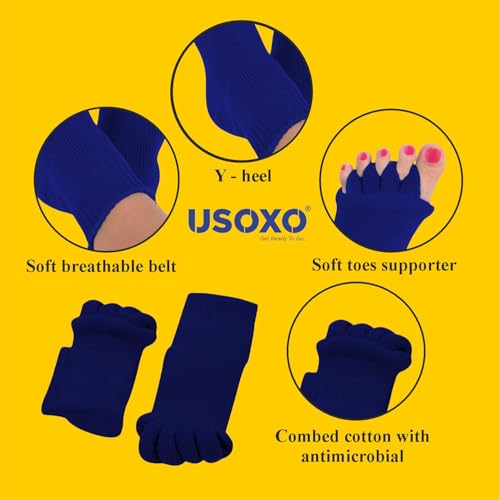 Image of Foot Alignment Socks I Cotton Finger Toe Separator I Easing Bunion Hammertoe And Arthritis Pain Relief I Improving Posture & Increasing Flexibility I Free Size (Royal Blue)