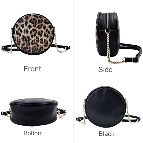 Image of Round Crossbody Bag for Women,PU Leather Shoulder Bag with Metal Chain Strap, Cellphone Purses with Zipper
