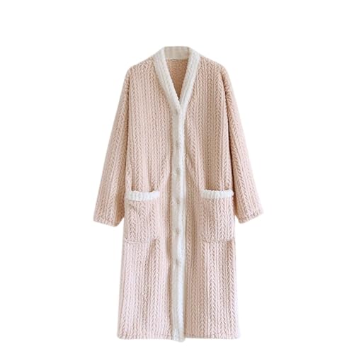 Albornoz Ducha Batas De Mujer Otoño Invierno Cálido Cómodo Albornoz De Manga Larga Con Bolsillos Camisón Albornoz Absorbente(Pink,M)