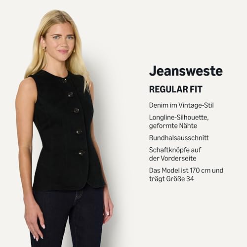 Amazon Essentials Damen Regular-Fit-Jeansweste Verdeckte Knopfleiste, Schwarz, 38-40