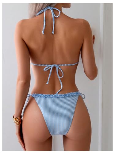 Verdusa Women's 2 Piece Striped Halter String Cute Bikini Sets Swim Suits Cheeky Triangle Bathing Suit2
