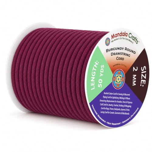 Mandala Crafts 2mm Burgundy Replacement Drawstring Cords Macrame Rope