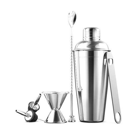 7 Piece Cocktail Shaker Bar Tools Set Brushed Stainless Steel Bartender Kit, with All Bar Accessories, Cocktail Strainer, Double Jigger, Bar Spoon, Bottle Opener, Pour Spouts