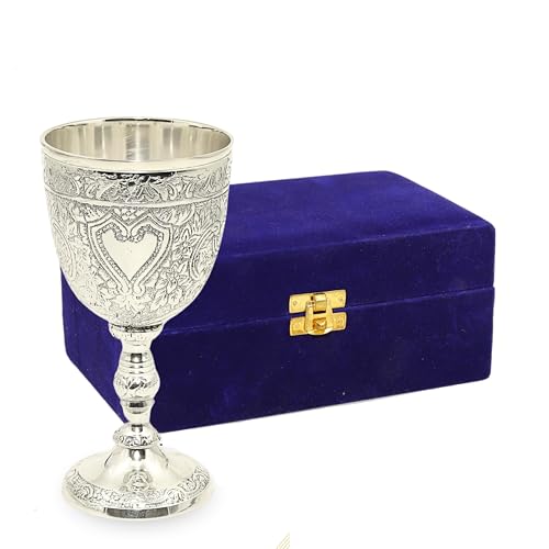 Premium Brass Wine Goblets with Velvet Gift Box - Engraved Medieval Chalice Cups Silver Plated - Vintage Royal Style Decorative Drinkware for Wedding Anniversary Toasting - Elegant Couple Gift by Heritage Emporium - Used condition - Image 7