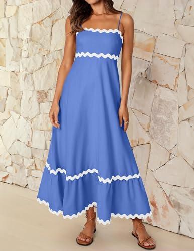 Image of ZESICA Women's 2026 Summer Spaghetti Straps Sleeveless Backless Sundress Flowy Smocked Lace Swing A Line Midi Dress