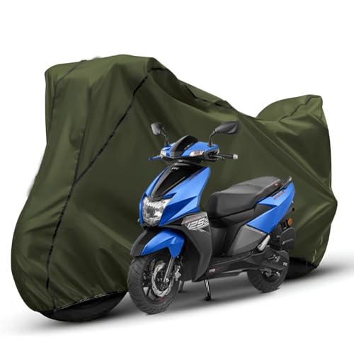 Image of Waterproof Bike Body Cover Compatible with Tvs Ntroq Dustproof Scratchproof - Motorcycle Cover for Two Wheeler, Outdoor Full Cover with UV, Duty, Rain Protection (Olive with Black)