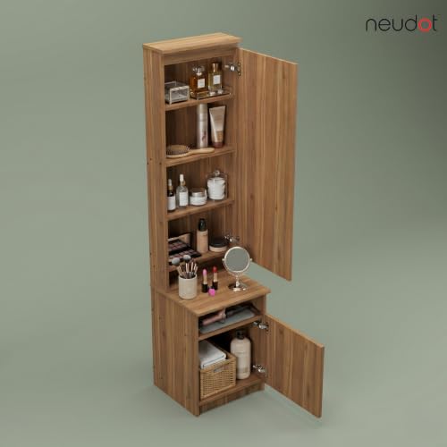 Image of NEUDOT Sakura Rattan Wooden Dressing Table With Mirror And Storage | Engineering Wood | Vanity Table With Mirror | Vanity Dressing Table For Bedroom, 12 Months Warranty | Leon Teak Finish,Brown