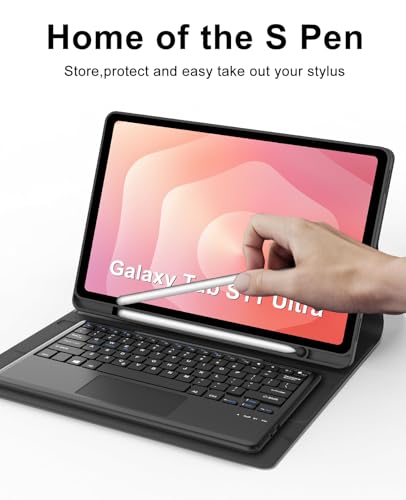 Image of Keyboard Case for Samsung Galaxy Tab S11 Ultra 14.6 inch 2025, 7 Colors Backlit, Magnetic Detachable Wireless Bluetooth Keypad with Multi-Touch Trackpad, Folio PU Leather Case with S Pen Holder