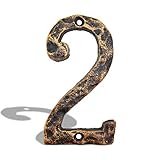 hausnummer messing brüniert  Hausnummern aus massivem Gusseisen, 15,2 cm, einzigartige Hammeroptik mit individueller unregelmäßiger Handarbeit, antikes Messing-Finish, Number 2