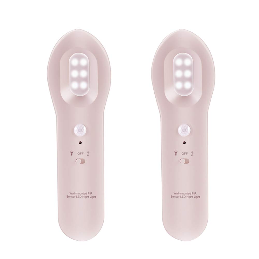 La luz del Sensor, la luz LED portátil Noche 6, una función de Litio de 1000 mAh de la batería, Carga por USB, 2 Modos de iluminación, Ahorro de energía (Paquete de 2),Rosado