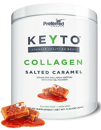 Keto Collagen Protein Powder with MCT Oil – Keto and Paleo Friendly Pure Grass Fed Pasture Raised Hydrolyzed Collagen Peptides KEYTO Salted Caramel Flavor