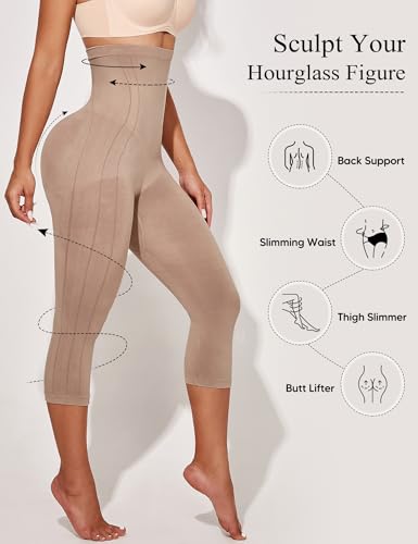 Image of Shapewear Leggings for Women Tummy Control High Waisted Capri Body Shaper Butt Lift Thigh Slimmer