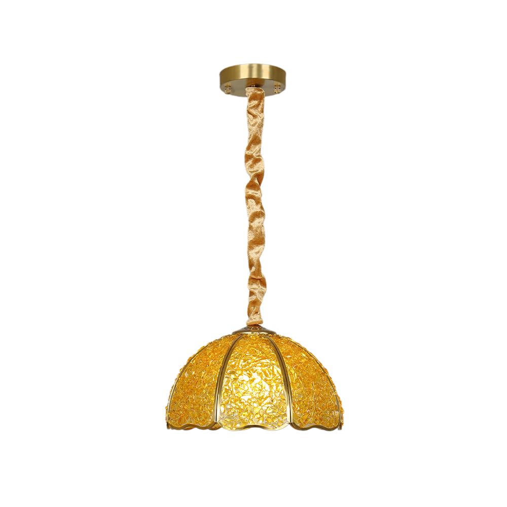KXEcoLife Modern Pendant Ceiling Lights Round Brass Dining Room Hanging Chandelier Island Lights for Kitchen 1-Light Ceiling Lighting Fixture with Crystal Lampshade