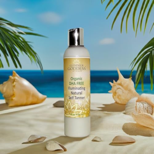 Image of Glimmer Goddess Organic DHA-Free Self Tanning Lotion - Natural Sunless Tanner with Erythrulose, Aloe Vera, Shea & Cocoa Butter - Vegan & Cruelty Free Moisturizing Bronzing Lotion